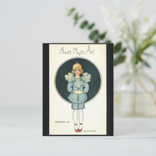 Happy New Year - oude Scandinavisch - Retro Feestdagenkaart (Staand voorkant)