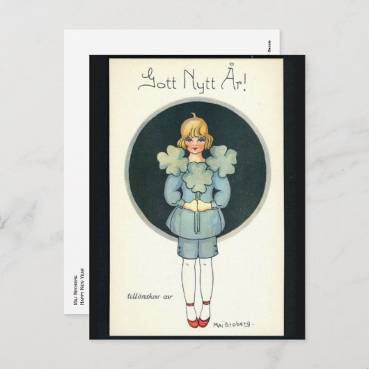 Happy New Year - oude Scandinavisch - Retro Feestdagenkaart (Voorkant / Achterkant)