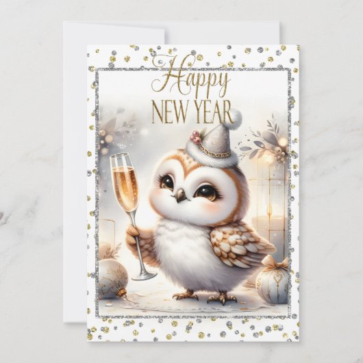 Happy New Year Owl Aankondiging (Voorkant)