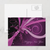 Happy New Year Paars Champagne Briefkaart (Voorkant / Achterkant)