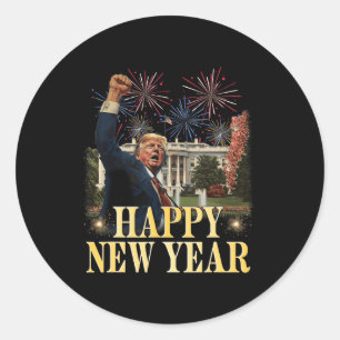 Happy New Year Party 2025 Trump 2024 Neem Amerika Ronde Sticker