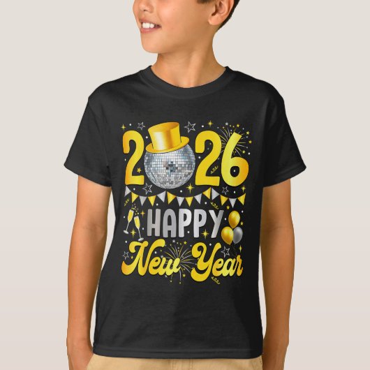 Happy New Year Party 2026 Balloon Family Matching T-shirt (Voorkant)
