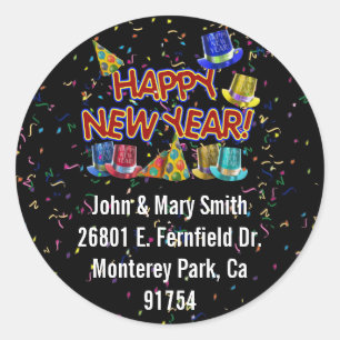 Happy New Year Party Petten Ronde Sticker