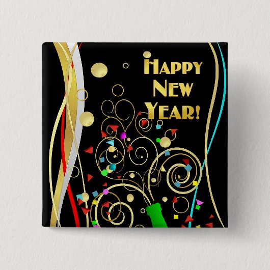 Happy New Year Party Pin Vierkante Button 5,1 Cm (Voorkant)