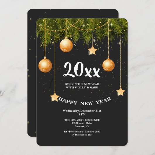 Happy New Year Party Uitnodiging (Voorkant / Achterkant)