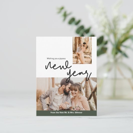 Happy New Year Passen getrouwd Mr. en Mrs Green Briefkaart (Staand voorkant)