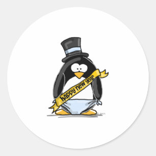 Happy New Year Penguin Ronde Sticker