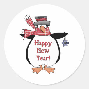 Happy New Year Penguin Ronde Sticker