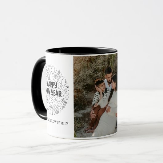Happy New Year  Personalized Family Name Photo Mug Mok (Voorkant links)