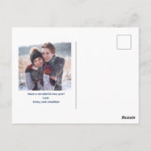 Happy New Year Photo Blue Script Modern Holiday Briefkaart (Achterkant)