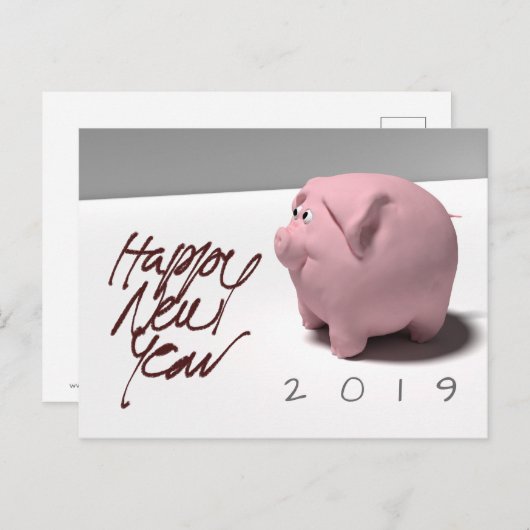 Happy New Year PIg 3D aangepast Greeting Briefkaar Briefkaart (Voorkant / Achterkant)