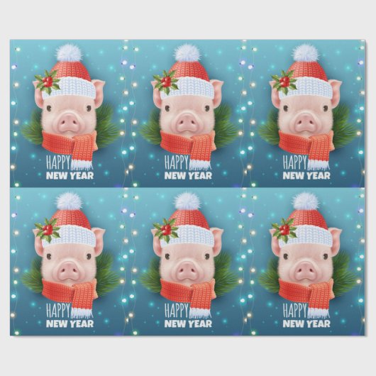 Happy New Year Pig Cadeaupapier (Vlak)