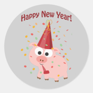 Happy New Year Pig Ronde Sticker