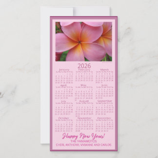 Happy New Year Pink Plumeria Flower 2026 Calendar  Feestdagenkaart
