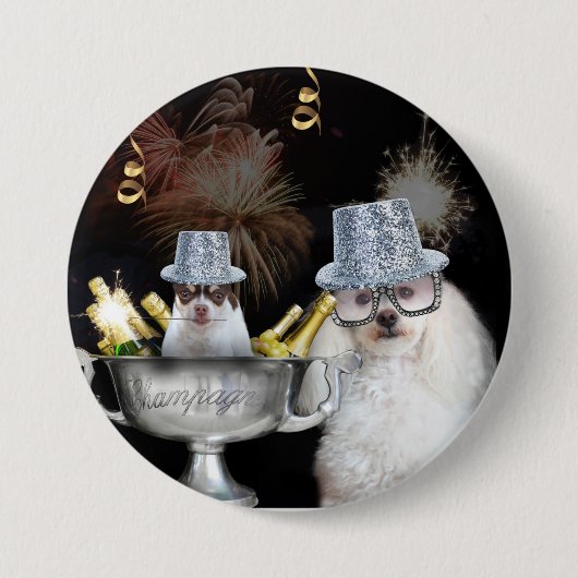 Happy New Year poodle en chihuahua button (Voorkant)