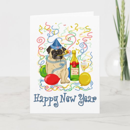 Happy New Year Pug Feestdagen Kaart (Voorkant)