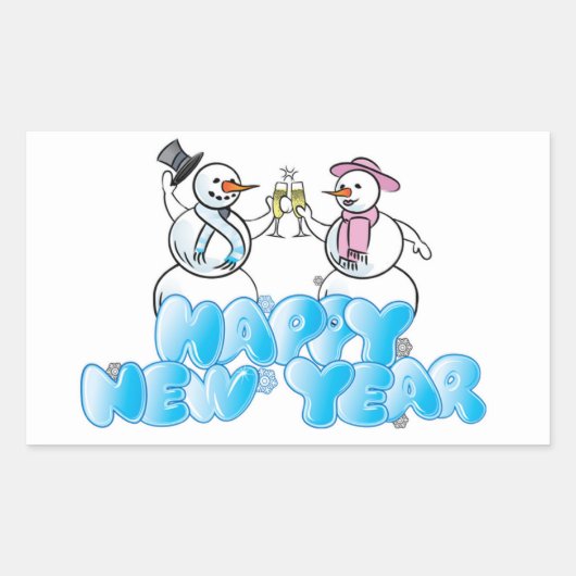 Happy New Year Rectangle Stickers/Snowmen Rechthoekige Sticker (Voorkant)