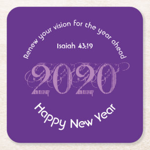 Happy New Year RENEW VISION 2020 Stylish PAARS Vierkante Kartonnen Onderzetter