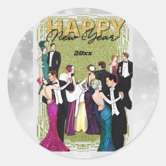 Happy New Year Retro Art Deco Ronde Sticker (Voorkant)