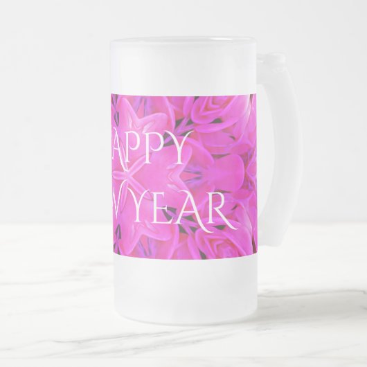 Happy New Year Ringer Frosted Glass Matglas Bierpul (Voorkant rechts)