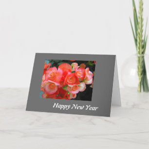 Happy New Year rode bedelonia bloemen Feestdagen Kaart