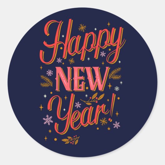 Happy New Year  Ronde Sticker (Voorkant)