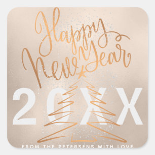 Happy New Year Roos Gold Metallic Copper Vierkante Sticker