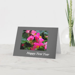 Happy New Year roze begonia bloemen Feestdagen Kaart