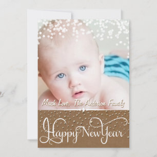 Happy New Year Rustic Wood Sparkle Stars Kerstmis Kaart