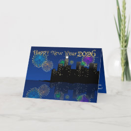 Happy New Year’s Eve Midnight Fireworks City Light Kaart