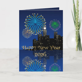 Happy New Year’s Eve Midnight Fireworks City Light Kaart