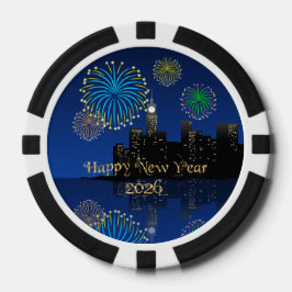 Happy New Year’s Eve Midnight Fireworks City Light Poker Chips