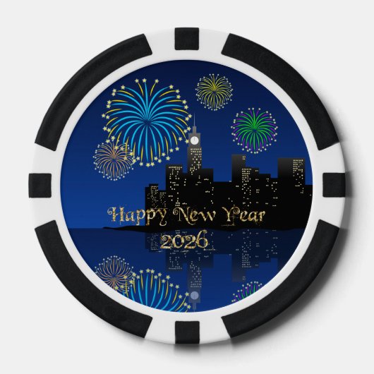 Happy New Year’s Eve Midnight Fireworks City Light Poker Chips (Voorkant)