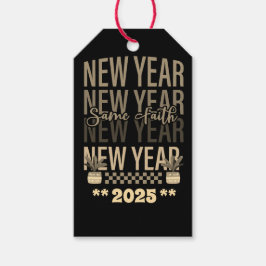 Happy New Year Same Faith goud zwart kleur Cadeaulabel