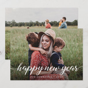 Happy New Year Script 2 familie foto Aangepast Feestdagenkaart