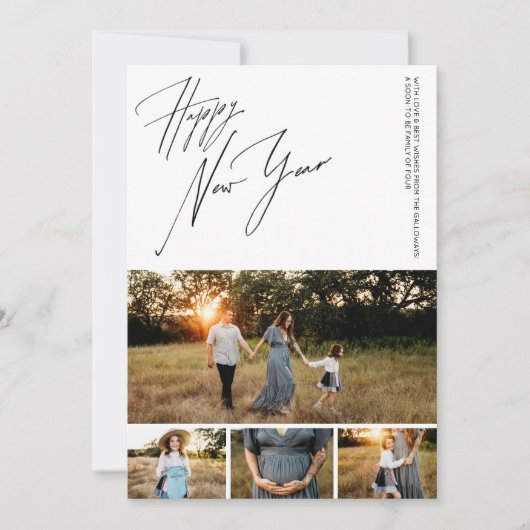 Happy New Year Script 6-Photo Collage Pregnancy Feestdagenkaart (Voorkant)