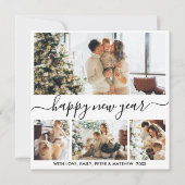 Happy New Year Script Black White 4 Photo Collage Feestdagenkaart (Voorkant)