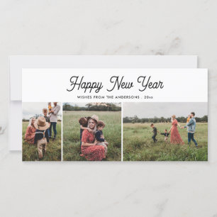 Happy New Year Script Modern Chic Family Foto Feestdagenkaart