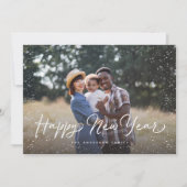 Happy New Year Script Sneeuwfoto Feestdagenkaart (Voorkant)
