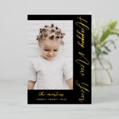 Happy New Year Script Two Photo Black Folie Feestdagenkaart (Staand Voorkant)