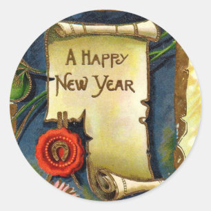 Happy New Year Scroll Ronde Sticker