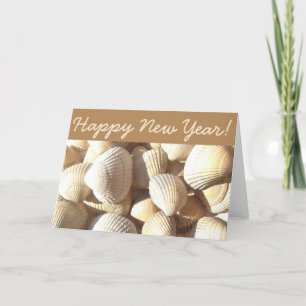 Happy New Year Shells Sunny Summer Tropical Beach Feestdagen Kaart