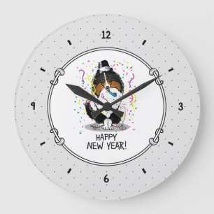 Happy New Year Shetland Sheepdog (drie kleuren) Cu Grote Klok