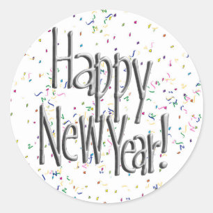 Happy New Year Silver-tekst Ronde Sticker