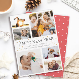 Happy New Year Simple Minimalist Photo Collage Feestdagenkaart