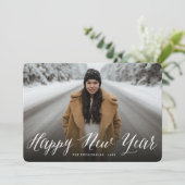 Happy New Year Simple Script Modern Minimal Photo Feestdagenkaart (Staand voorkant)