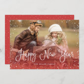 Happy New Year Sneeuwfoto Feestdagenkaart (Voorkant / Achterkant)