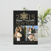 Happy New Year Snowflake Holiday Tri-Photo Collage Feestdagenkaart (Staand voorkant)