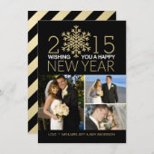 Happy New Year Snowflake Holiday Tri-Photo Collage Feestdagenkaart (Voorkant / Achterkant)