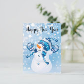 Happy New Year Snowman Briefkaart (Staand voorkant)